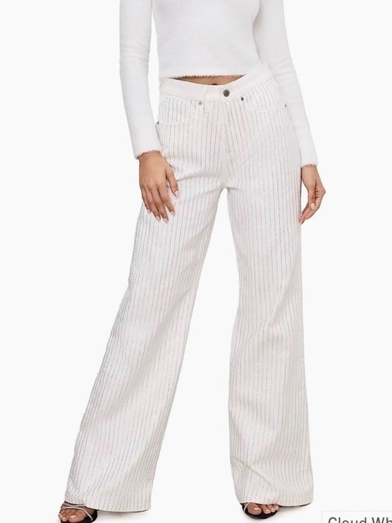 Good American Denim - GOOD AMERICAN Wide-Leg Women’s Jeans W/ Rhinestone Pinstripes - 26/2